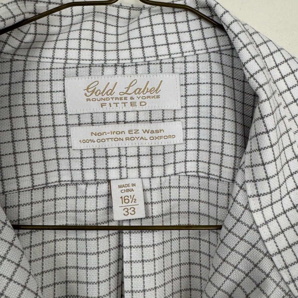 Roundtree & Yorke Gold Label Dress Shirt Mens 16.5/ 33 White & Grey No Iron